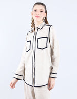 Beige/Navy Piping Shirt | Linen Bloom