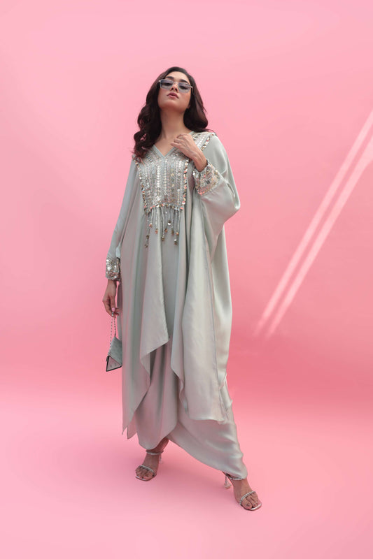 MISH Green Kaftan Set with Wrap Skirt | Prahnaaya