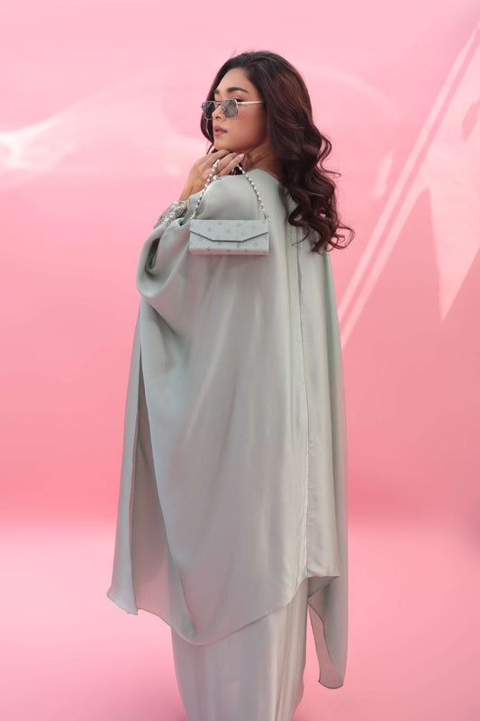 MISH Green Kaftan Set with Wrap Skirt | Prahnaaya