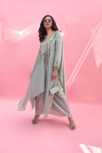 MISH Green Kaftan Set with Wrap Skirt | Prahnaaya