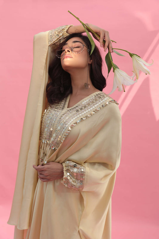 MISH Yellow Kaftan Set with Wrap Skirt | Prahnaaya