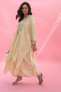 MISH Yellow Kaftan Set with Wrap Skirt | Prahnaaya