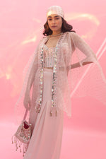 Yami Pink Blouse Set with Pant & Cape | Prahnaaya