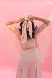 Yami Pink Blouse Set with Pant & Cape | Prahnaaya