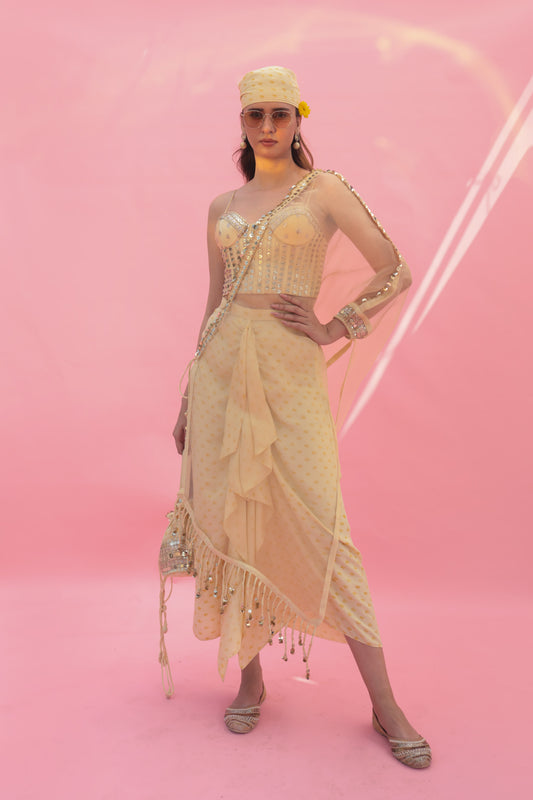 Yami Lemon Blouse Set with Skirt & Cape | Prahnaaya