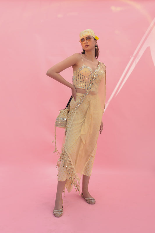 Yami Lemon Blouse Set with Skirt & Cape | Prahnaaya