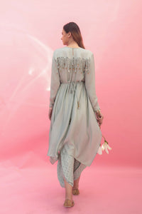 Saakura Green Indo-western Top with Dhoti Skirt | Prahnaaya
