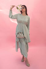 Saakura Green Indo-western Top with Dhoti Skirt | Prahnaaya