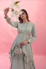 Saakura Green Indo-western Top with Dhoti Skirt | Prahnaaya