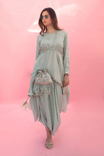 Saakura Green Indo-western Top with Dhoti Skirt | Prahnaaya