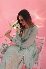 Saakura Green Indo-western Top with Dhoti Skirt | Prahnaaya