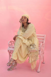 Saakura Yellow Indo-western Top with Dhoti Skirt | Prahnaaya