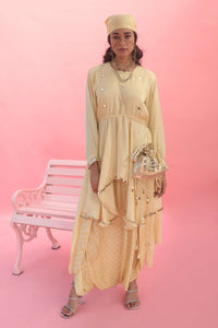 Saakura Yellow Indo-western Top with Dhoti Skirt | Prahnaaya