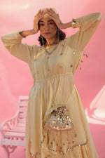 Saakura Yellow Indo-western Top with Dhoti Skirt | Prahnaaya