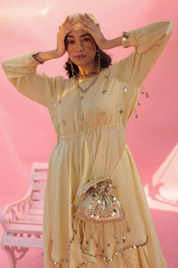 Saakura Yellow Indo-western Top with Dhoti Skirt | Prahnaaya