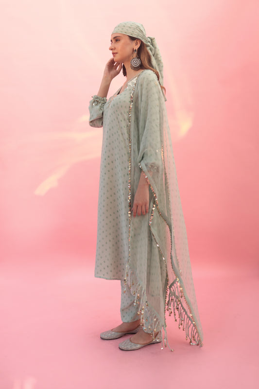 Mahi Green Kurta Set with Pant & Dupatta | Prahnaaya
