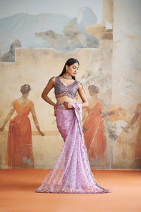 LAVENDER EMBROIDERED SAREE SET | Aashima Behl