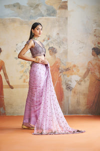 LAVENDER EMBROIDERED SAREE SET | Aashima Behl