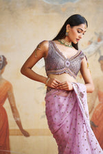 LAVENDER EMBROIDERED SAREE SET | Aashima Behl