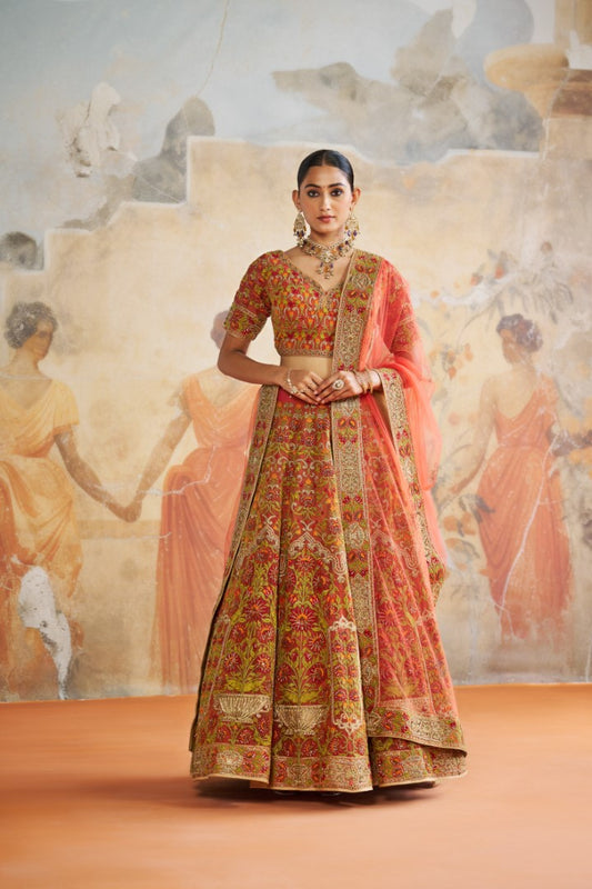 RUST ORANGE LEHENGA SET | Aashima Behl
