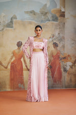 ROSE PINK FLORAL LONG JACKET SET | Aashima Behl