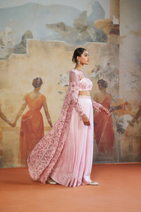 ROSE PINK FLORAL LONG JACKET SET | Aashima Behl