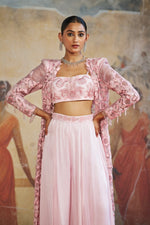 ROSE PINK FLORAL LONG JACKET SET | Aashima Behl