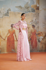 ROSE PINK FLORAL LONG JACKET SET | Aashima Behl