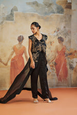 BLACK ASYMMETRICAL JACKET SET | Aashima Behl