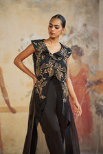 BLACK ASYMMETRICAL JACKET SET | Aashima Behl
