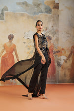 BLACK ASYMMETRICAL JACKET SET | Aashima Behl