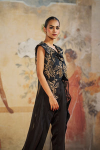 BLACK ASYMMETRICAL JACKET SET | Aashima Behl