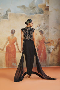 BLACK ASYMMETRICAL JACKET SET | Aashima Behl