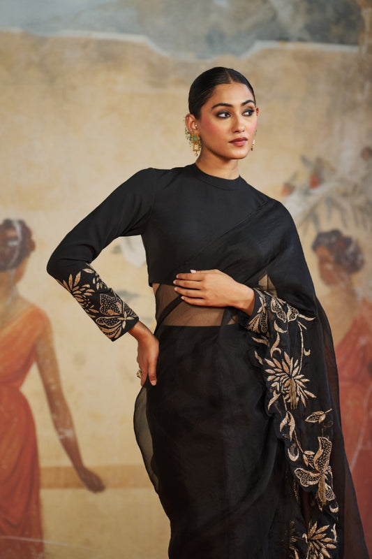BLACK ORGANZA SAREE SET | Aashima Behl
