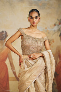 CHAMPAGNE BEIGE DRAPED SHARARA SET | Aashima Behl