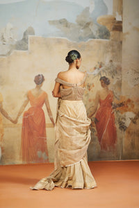 CHAMPAGNE BEIGE DRAPED SHARARA SET | Aashima Behl
