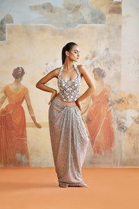 JEWELED GREY CORSET SET | Aashima Behl