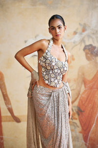 JEWELED GREY CORSET SET | Aashima Behl