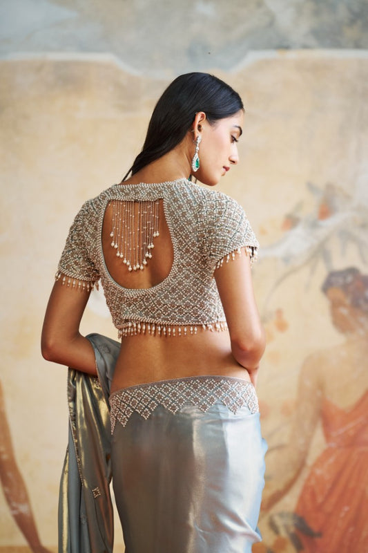 PEARL GREY SAREE SET | Aashima Behl