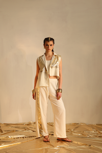Long and short foil blazer set(Off-White) | Enech
