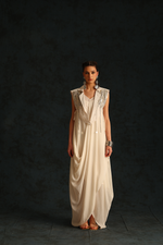 Cowl dress with a cape blazer waistcoat(Off-white) | Enech