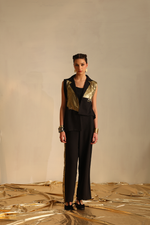 Long and short foil blazer set(Black) | Enech