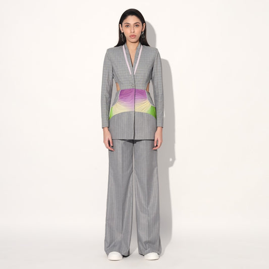 COSMIC CUT AWAY PANT SUIT - Grey | Linetribe