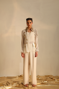 Pleat foil circle shirt set(Off-white) | Enech