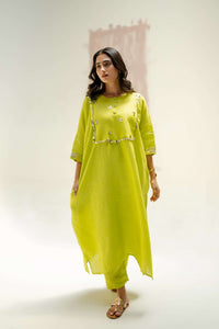 Longline Kaftan Kurta with Pants - Neon | Prahnaaya