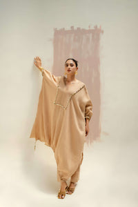 Moroccan Kaftan with Pants - Beige | Prahnaaya