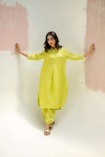 Mia Slim Kurta and Hand embroidered Pants - Neon | Prahnaayan