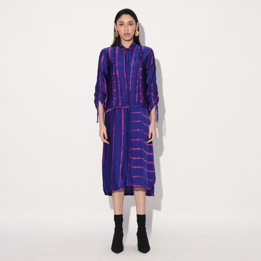 Zinnia shibori stripe shirtdress - Pink Purple | Linetribe
