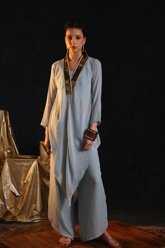 V-tunic foil twin set(Light blue) | Enech