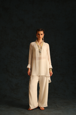 Overlap collar foil tunic set(Off-white) | Enech